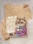 T-shirts Femmes Décontracté Printemps / Automne Chat Quotidien Manches Longues Col Rond en Mélangé de Coton Droit Élasticité moyenne