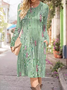 Femmes Floral Rouge Col Rond Confortable Robe Mi-Longue Décontracté