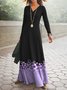 Femmes Floral Noir Col V Confortable Robe Maxi Décontracté