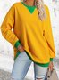 Sweat-shirts Décontracté Printemps / Automne Contrasté Couture Col V Joint Fendu Poids lourd Quotidien Ample en Mélangé de Coton pour Femmes