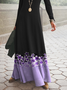 Femmes Floral Noir Col V Confortable Robe Maxi Décontracté