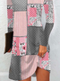Femmes Géométrique Rose Col Rond Confortable Mini Robe Décontracté