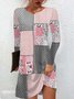 Femmes Géométrique Rose Col Rond Confortable Mini Robe Décontracté