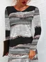 Femmes Abstrait Noir Col Rond Confortable Mini Robe Décontracté