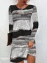 Femmes Abstrait Noir Col Rond Confortable Mini Robe Décontracté