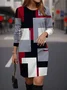 Femmes Géométrique Rouge Col Rond Confortable Mini Robe Décontracté