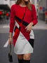 Femmes Géométrique Rouge Col Rond Confortable Mini Robe Décontracté