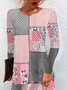 Femmes Géométrique Rose Col Rond Confortable Mini Robe Décontracté