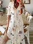 Femmes Floral Blanc Col V Confortable Robe Maxi Décontracté