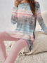 Deux Pièces Ensembles Rayé Décontracté Printemps / Automne Naturel Quotidien Jersey Manches Longues Top Avec Pantalons Droit pour Femmes