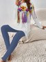 Deux Pièces Ensembles Femmes Décontracté Floral Printemps / Automne Naturel Ample Jersey Manches Longues Top Avec Pantalons Régulier