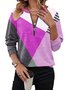 Sweat-shirts Femmes Plaid Décontracté Printemps / Automne Zip Micro-élasticité Quotidien en Mélangé de Coton Droit Régulier