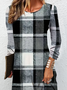 Femmes Plaid Noir-Gris Col Rond Confortable Mini Robe Décontracté