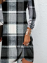 Femmes Plaid Noir-Gris Col Rond Confortable Mini Robe Décontracté