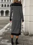 Femmes Rayé Blanc Col Rond Confortable Mi-longue Robe Pull Décontracté