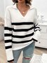 Pulls Femmes Rayé Décontracté Printemps / Automne Naturel Coupe Régulière Laine/Tricot Régulier Élasticité moyenne Col de Chemise