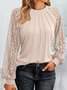 T-shirts Femmes Décontracté Plain Printemps / Automne Quotidien Dentelle Manches Longues Col Rond Élasticité moyenne Non