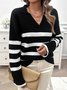 Pulls Femmes Rayé Décontracté Printemps / Automne Naturel Coupe Régulière Laine/Tricot Régulier Élasticité moyenne Col de Chemise