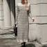 Femmes Rayé Blanc Col Rond Confortable Mi-longue Robe Pull Décontracté