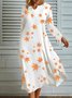 Femmes Feuille Noir Col Rond Confortable Mi-longue Robe Pull Décontracté