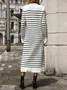 Femmes Rayé Blanc Col Rond Confortable Mi-longue Robe Pull Décontracté
