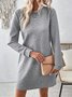 Femmes Plain Gris Col Rond Confortable Jacquard Mini Robe Décontracté