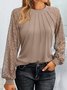 T-shirts Femmes Décontracté Plain Printemps / Automne Quotidien Dentelle Manches Longues Col Rond Élasticité moyenne Non