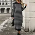 Femmes Rayé Blanc Col Rond Confortable Mi-longue Robe Pull Décontracté