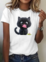 T-shirts Femmes Décontracté Été Chat Coton Ample Manches Courtes Droit Régulier Élasticité moyenne
