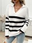 Pulls Femmes Rayé Décontracté Printemps / Automne Naturel Coupe Régulière Laine/Tricot Régulier Élasticité moyenne Col de Chemise
