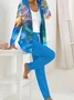 Deux Pièces Ensembles Décontracté Abstrait Printemps / Automne Naturel Ample Manches Longues Manteau avec Pantalons Droit Régulier pour Femmes