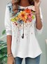 T-shirts Décontracté Floral Printemps / Automne Aucune élasticité Ample Jersey Manches Longues Régulier Régulier pour Femmes