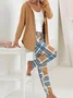 Deux Pièces Ensembles Femmes Décontracté Printemps / Automne Plaid Sweat-shirt à Capuche Quotidien Ample Droit Régulier T.-N.-L.