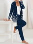 Deux Pièces Ensembles Décontracté Floral Printemps / Automne Polyester Sweat-shirt à Capuche Micro-élasticité Quotidien Manteau avec Pantalons Régulier pour Femmes