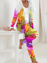 Deux Pièces Ensembles Femmes Décontracté Floral Printemps / Automne Polyester Quotidien Manches Longues Manteau avec Pantalons Droit T.-N.-L.