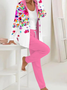 Deux Pièces Ensembles Femmes Décontracté Floral Printemps / Automne Polyester Sweat-shirt à Capuche Naturel Ample Manches Longues Régulier