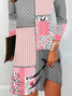 Femmes Floral Rose Col Rond Confortable Mini Robe Décontracté
