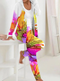 Deux Pièces Ensembles Femmes Décontracté Floral Printemps / Automne Polyester Quotidien Manches Longues Manteau avec Pantalons Droit T.-N.-L.