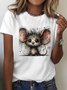 T-shirts Décontracté Imprimé d'Animal Été Manches Courtes Col Rond Régulier Droit Régulier Élasticité moyenne pour Femmes