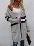 Cardigans Rayé Décontracté Hiver Micro-élasticité Quotidien Ample Manches Longues Laine/Tricot Épaissi pour Femmes