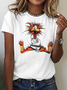 T-shirts Femmes Décontracté Été Dessin Animé Quotidien Ample Col Rond en Mélangé de Coton Élasticité moyenne Oui