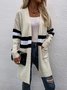 Cardigans Rayé Décontracté Hiver Micro-élasticité Quotidien Ample Manches Longues Laine/Tricot Épaissi pour Femmes