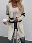 Cardigans Rayé Décontracté Hiver Micro-élasticité Quotidien Ample Manches Longues Laine/Tricot Épaissi pour Femmes