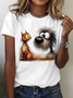 T-shirts Femmes Décontracté Été Chien Coton Ample Manches Courtes Col Rond Régulier Élasticité moyenne