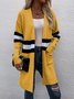 Cardigans Rayé Décontracté Hiver Micro-élasticité Quotidien Ample Manches Longues Laine/Tricot Épaissi pour Femmes