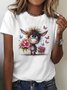 T-shirts Décontracté Été cheval Coton Quotidien Ample Droit Régulier Élasticité moyenne pour Femmes
