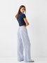 Pantalons Femmes Rayé Décontracté Printemps / Automne Polyester Ample Taille Élastique Pantalon droit Long Droit