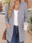 Cardigans Décontracté Plain Printemps / Automne Polyester Col V Coupe Régulière Manches Longues Droit Régulier pour Femmes
