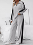 Deux Pièces Ensembles Décontracté Bloc de Couleur Printemps / Automne Naturel Ample Jersey Manches Longues Top Avec Pantalons Régulier pour Femmes