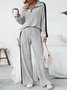 Deux Pièces Ensembles Décontracté Bloc de Couleur Printemps / Automne Naturel Ample Jersey Manches Longues Top Avec Pantalons Régulier pour Femmes